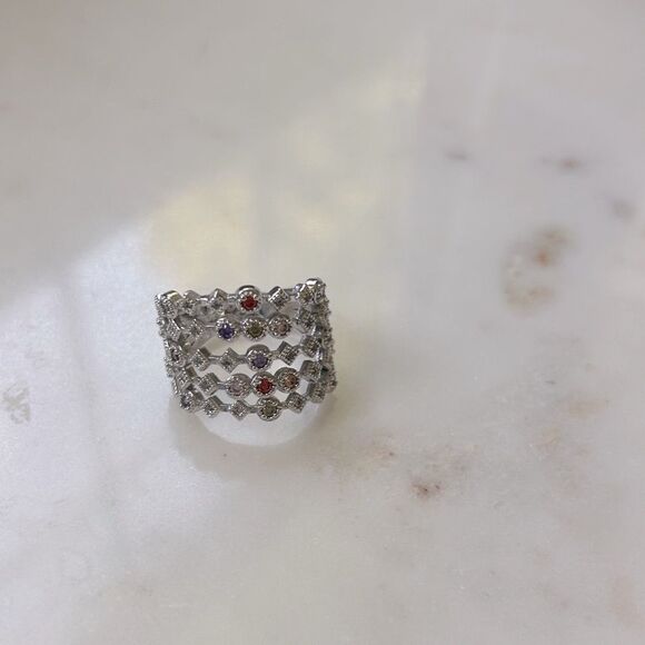 Sterling Silver Multi-Stone cocktail Ring - Picture 2 of 4